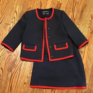 Gorgeous J Crew Size 6 Navy Suit- Jacket & Skirt, Navy w/Red Ribbon Detail